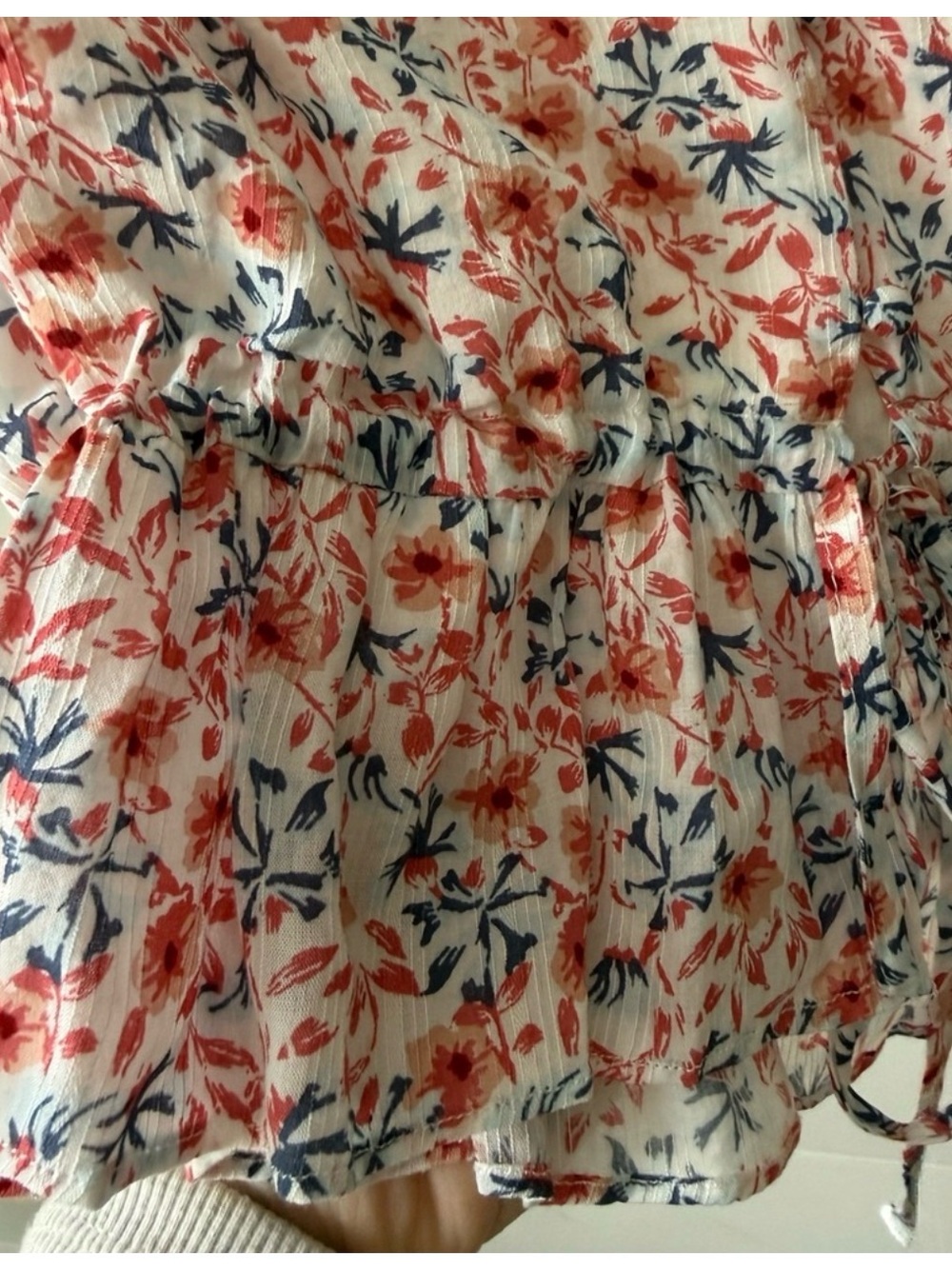 MINKPINK Floral Peplum Blouse Boho Cottagecore Tie Waist Top Size Small - Picture 3 of 4